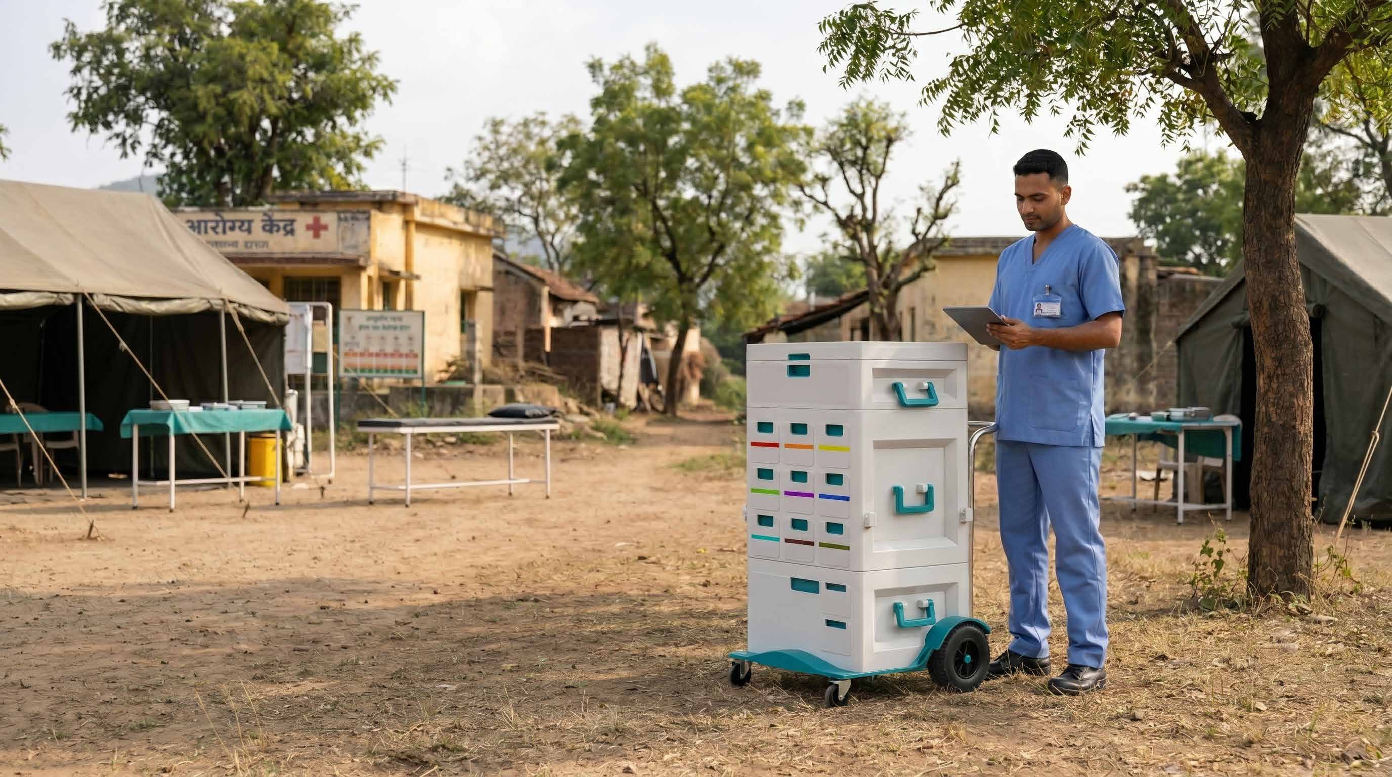 ModuMed — Product / Systems Design case study thumbnail showing A modular healthcare workstation for rural Mobile Medical Units, integrating med